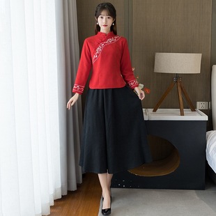 Tang suit women's clothing autumn and winter New Chinese retro National style improved Hanfu cheongsam top suit pants ear picking work clothes