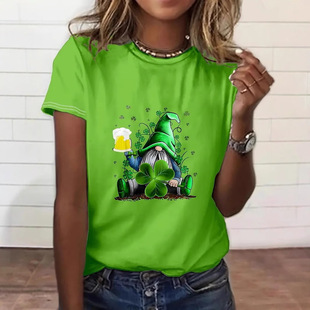 2024 New Amazon Cross-border European and American Fashion Casual All-match St. Patrick's Day Short Sleeve Garden Collar T-shirt ME13