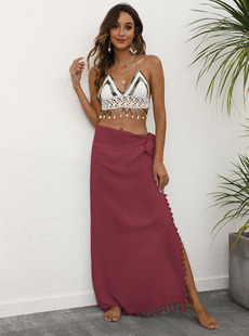 European and American women's cross-border supply strap beach skirt tassel stitching one-piece sexy skirt 705