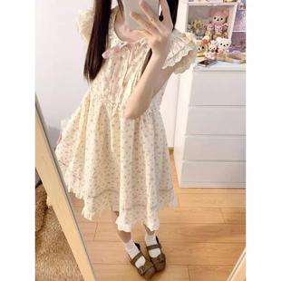 Japanese Style Sweet and Cute Small Flying Sleeve Floral dress Summer Art Raw Milk Breath Short Dress for Little Princess
