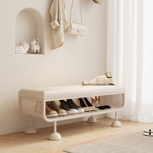 Cream Style Shoe Changing Stool Household Door Seatable Shoe Cabinet Integrated Long Household Storage Simple Bedroom Shoe Stool