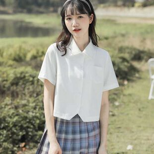 Preppy style jk shirt for women 2024 Summer new design sense niche milky white short sleeve shirt Japanese style top