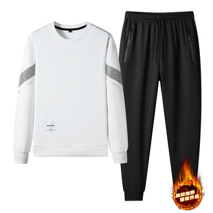 Zipper Pocket Autumn suit Men's Fashionable Black Long-sleeved Sweat Sweat Pants Two-piece Trendy Brand Running Men's Wear