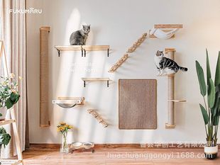 Cross-border cat climbing rack wall-mounted hemp rope cat stairs cat wall solid wood cat scratching post cat toy climbing stairs