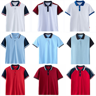 Short-sleeved school uniform for primary school students summer children's POLO shirt burgundy light blue white middle school student T-shirt class uniform half-sleeved