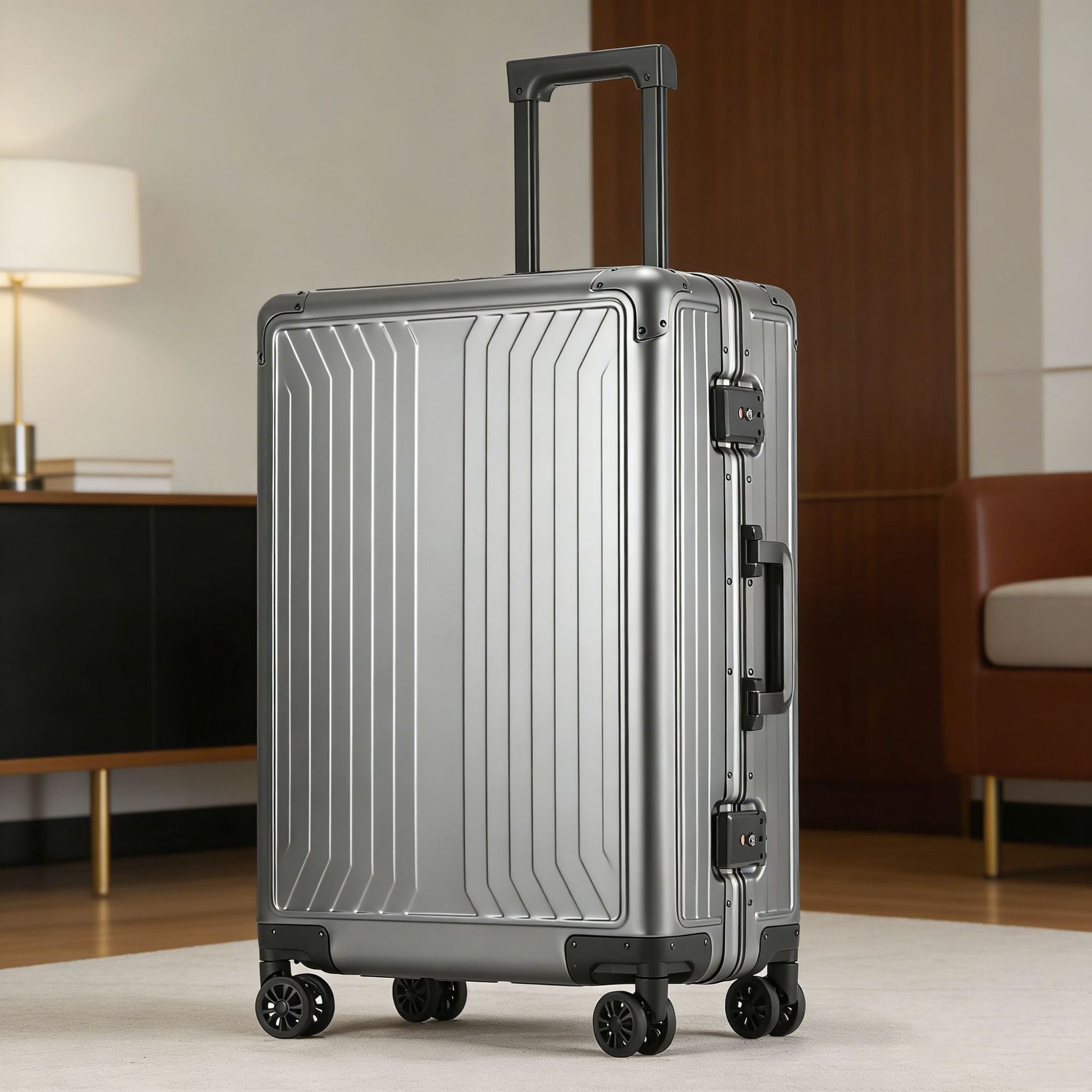 High-End All-Aluminum Magnesium Alloy 26inch Suitcase with Universal Wheels, Metal Trolley Case, Unisex Password Lock, 20-Inch Carry-On Travel Suitcase