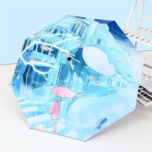 Artistic Fresh Umbrella Folding Sunny and Rainy Dual-purpose Sun Umbrella Sun Protection UV Protection South Korea Black Rubber Sunshade for Women