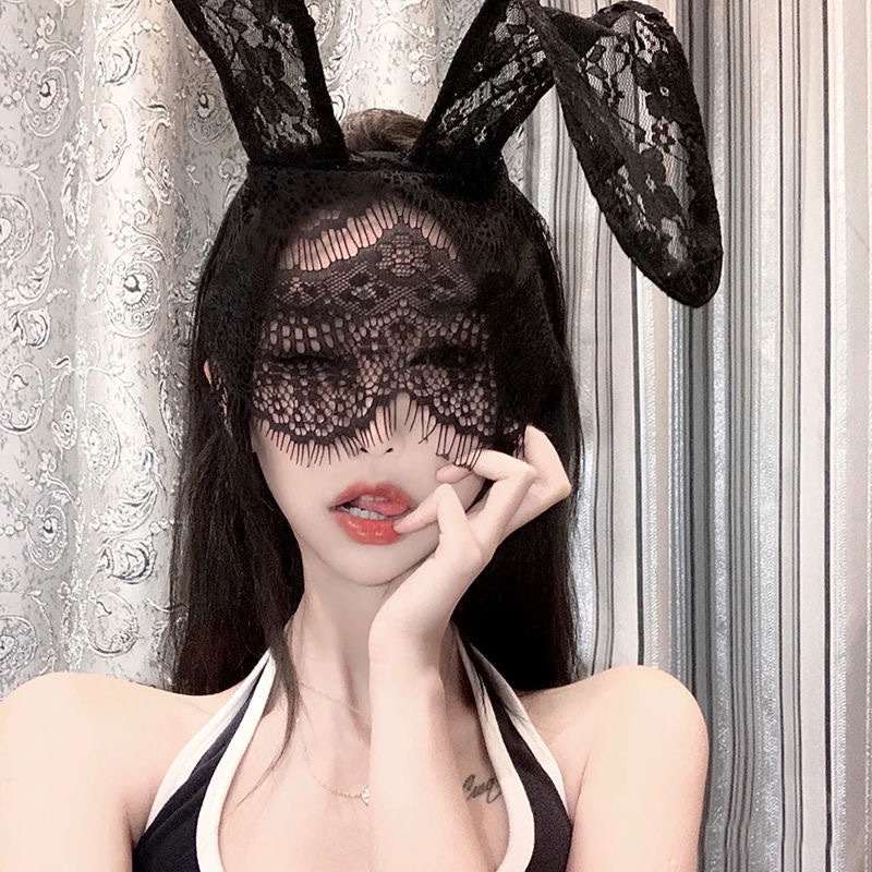 Halloween party masquerade headdress lace veil Internet celebrity cute cat rabbit ear headband hairpin wholesale