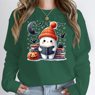 Women's Halloween Hoodless Sweatshirts Funny Books Ghost Gra
