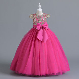 Foreign Trade Hot Selling Children's Dress dress Flower Girl Princess Dress Girl Bow Mesh Princess Dress Birthday Party