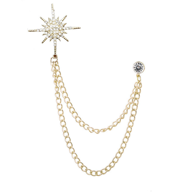 New Satellite Tassel Brooch Star Chain Corsage Simple and Generous Jewelry Korean Unisex Rhinestone Brooch