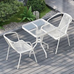 [96% Approval Rate] Outdoor Tables and Chairs, Balcony Open-Air Chairs, Simple Living Room, Modern Milk Tea Wrought Iron Outdoor Courtyard