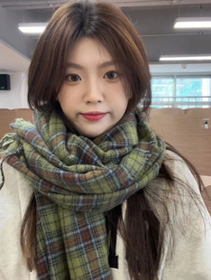 Retro green plaid scarf women's winter cashmere-like scarf female student Daily gift winter tassel all-matching welfare