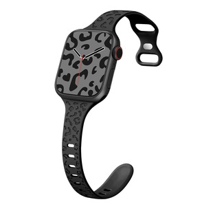 For Apple Watch Band applewatch1-S10 Universal Small Waist Butterfly Buckle Concave Leopard Print Silicone Strap