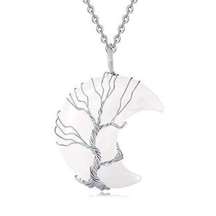 Natural Stone Amethyst Moon Life Tree Pendant Necklace Winding Handmade Fortune Tree Crystal DIY Necklace