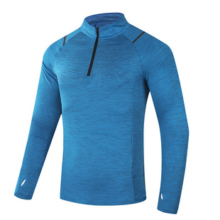 2025 new high stretch long sleeve outdoor sports long sleeve T-shirt men's and women's running clothing quick-drying ice silk half zipper clothing