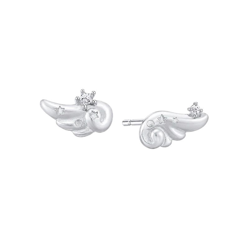 Angel Wing Earrings for Ear Piercing, Light Luxury, High-End Niche Design, White Earrings for Women, No Need to Take Them Off While Sleeping