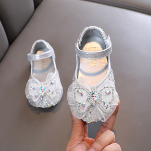 Осень 2023 Новая обувь для маленьких девочек Принцесса Diamond Shoes Кожаная обувь Танцевальная обувь