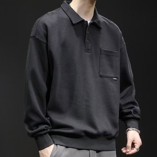 American Polo Shirt Long Sleeve Men's Sweater Spring and Autumn Fashionable Brand Loose plus size New Men's Lapel Top Jacket