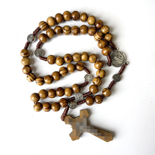 [In stock] natural wooden beads cross rosary necklace rosary European and American Foreign trade cross-border jewelry wholesale