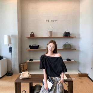 Chestnut Cocoa Bankelili'Jennie' High-End Bubble Sleeve Satin Asymmetrical Shoulder Blouse for Women Summer