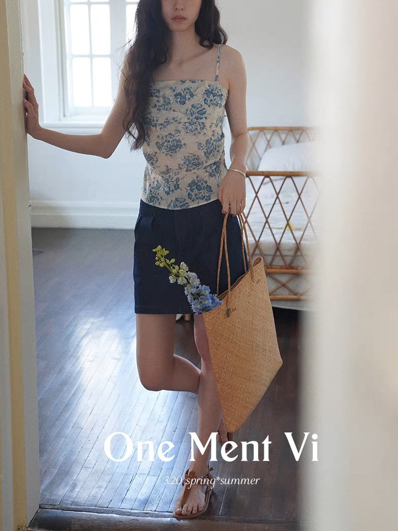 One ment VI six-in-one summer vintage pattern holiday style detachable strap women's asymmetric tube top