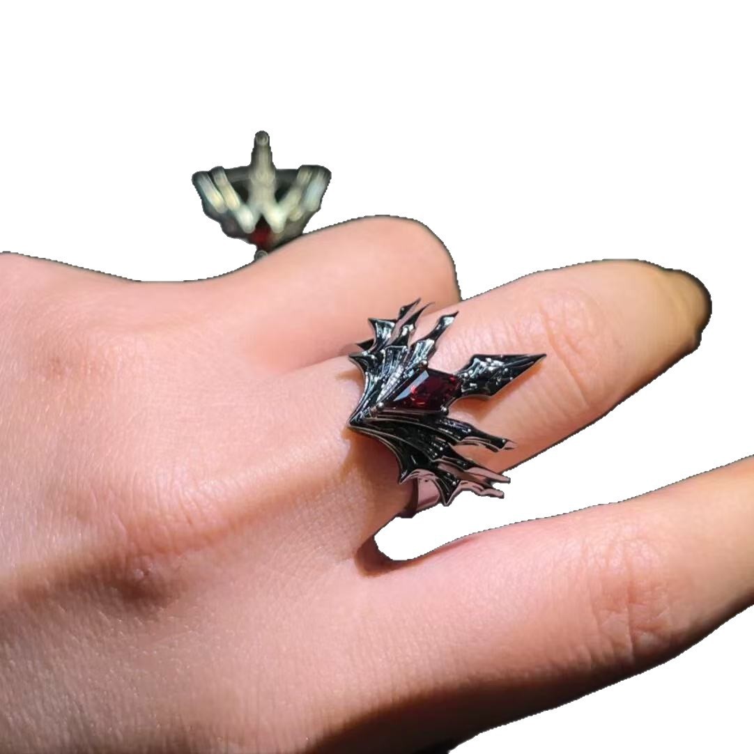 New Irregular-Shaped Crown Ring with Unique Design, Yone Champion Anime Game Dark Style Adjustable Ring