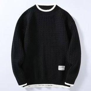 Wave pattern sweater men's autumn and winter fashion brand sweater clothes fake two-piece sweater inner loose half turtleneck sweater