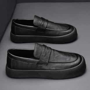Men's Shoes Spring Soft Leather Slip-on Casual Leather Shoes Men's Big Head British Style 2023 New Business Work Black