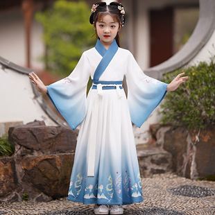 Оптовая продажа Hanfu для мальчиков и девочек, китайский костюм, детский древний костюм, каллиграфия, Детская церемония открытия, трехсимвольный костюм для выступления сутры