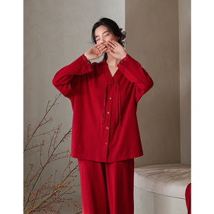 Pajamas Women's Spring and Autumn Pure Cotton Long Sleeve Life Year Red Year of the Snake Wedding New Chinese Style National Style Home Clothes suit