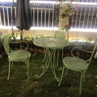 Wrought Iron Outdoor Table and Chair Three-piece Set Leisure Folding Coffee Table Country Old Courtyard Terrace Indoor Garden Anti-rust