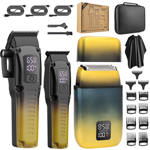 Amazon new electric hair clipper three-in-one multifunctional with LCD electric clipper shaver carving push