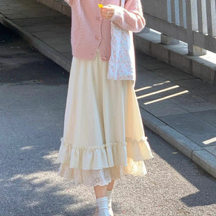 [95% favorable rating] gentle apricot skirt women 2024 spring autumn winter new A- line skirt lace cake skirt small