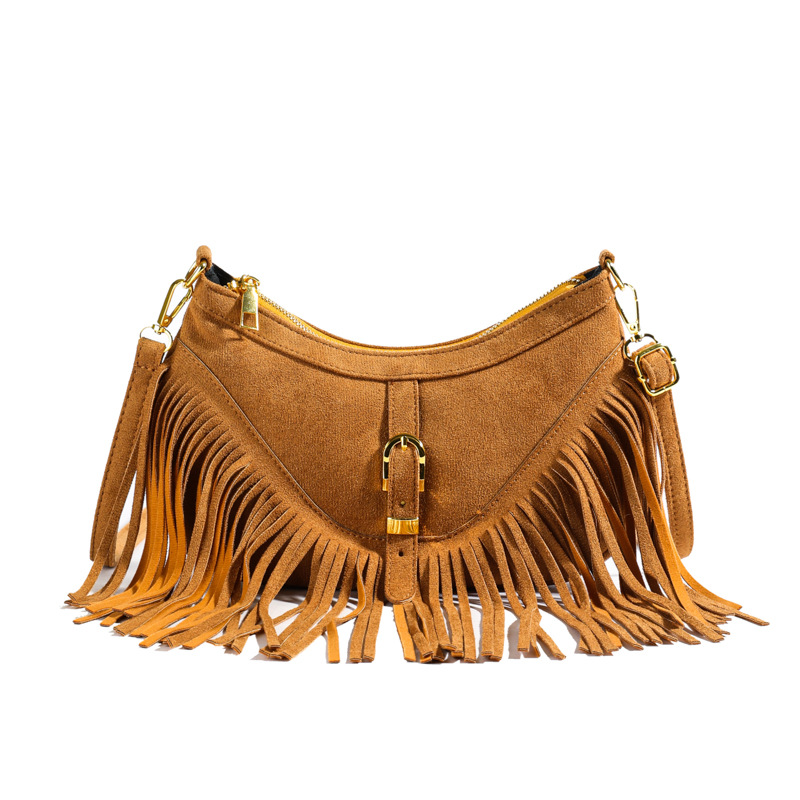 Autumn Frosted Mini Bag for Women and Girls: New Fashionable Studded Tassel Retro Shoulder/Crossbody Bag (Dumpling Bag)