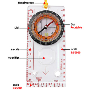 Outdoor travel hiking climbing survival supplies scale compass acrylic pointer map DC45-5C