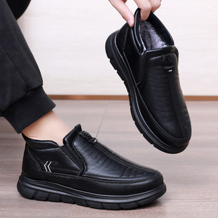 Old Beijing Cloth Shoes Men's Cotton Shoes Winter fleece-lined Thickened Warm Dad Shoes Soft Sole Non-slip Casual Cotton Boots for Middle-aged and Elderly