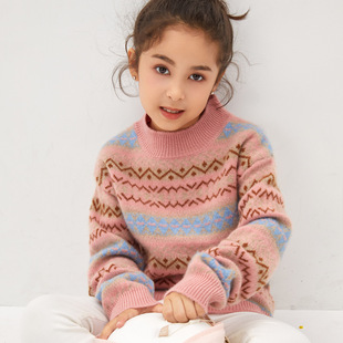 Cashmere Sweater Women's Children's Baby Autumn and Winter New Vintage Long-sleeved Half-high Neck Thickened Wool Knitted Sweater Jacket