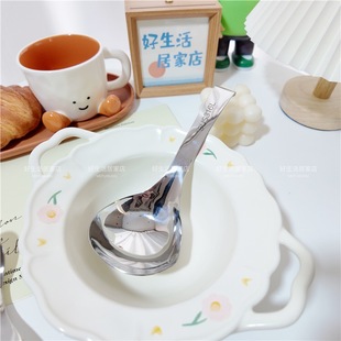 304 Stainless Steel Soup Spoon Large Public Soup Spoon One Person One Spoon Household Short Handle Porridge Spoon Deepened Wall-hanging Spoon