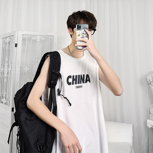 Sleeveless Hip-Hop T-Shirt Men's Vest Loose Trendy ins Waistcoat Personalized Printed Fashionable Summer Wear Clothes