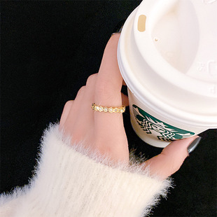 South Korea Fashion Copper Zircon Adjustable Ring Women's Niche Light Luxury High-end Jewelry Internet Celebrity Design Finger Ring