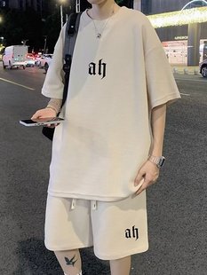 Summer New Short-sleeved T-shirt suit Wafflour Casual All-match Sports Thin Loose Men's Summer suit