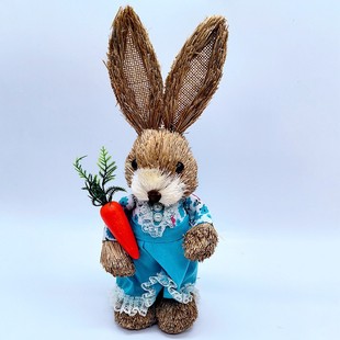 Artificial rabbit model straw rabbit decoration diy handmade garden balcony decoration plant corner decoration