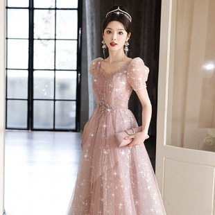 Pink Evening Dress High-end Light Luxury Niche High-end Mid-length Beautiful Little Princess Dress for Girls