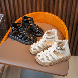 Girls' Roman Sandals Summer 2024 New Style Middle and Large Children's Soft-soled Baotou Beach Shoes Styline Children's Princess Shoes Trendy