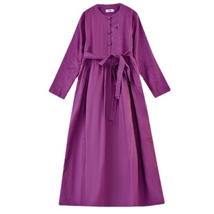 Ethnic Cotton and Linen Dress Women's 2023 Spring New Elegant Embroidered Long-sleeved Artistic Retro Long Dress