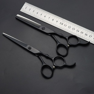 Factory wholesale professional hair scissors 6 inch Frosted Black hair salon hair scissors flat teeth scissors thin set
