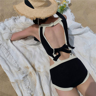 [Wholesale] South Korea Swimsuit Women's New Cyber Celebrity Sexy Belly-Covering One-Piece Conservative Flat-Corner Slim Ins Swimsuit