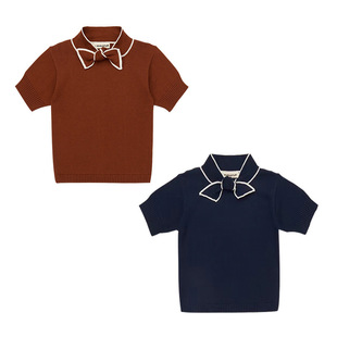 Misha Puff2023 new arrival baby girl bow T-shirt summer girls thin sweater short sleeve top