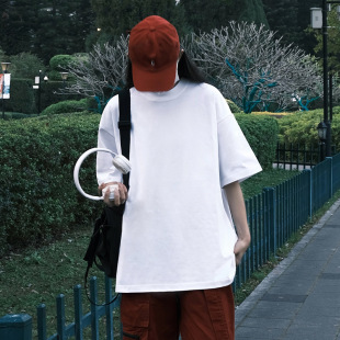 American heavy 300g cotton white bottoming shirt spring and summer street tide round neck shoulder loose short sleeve T-shirt women